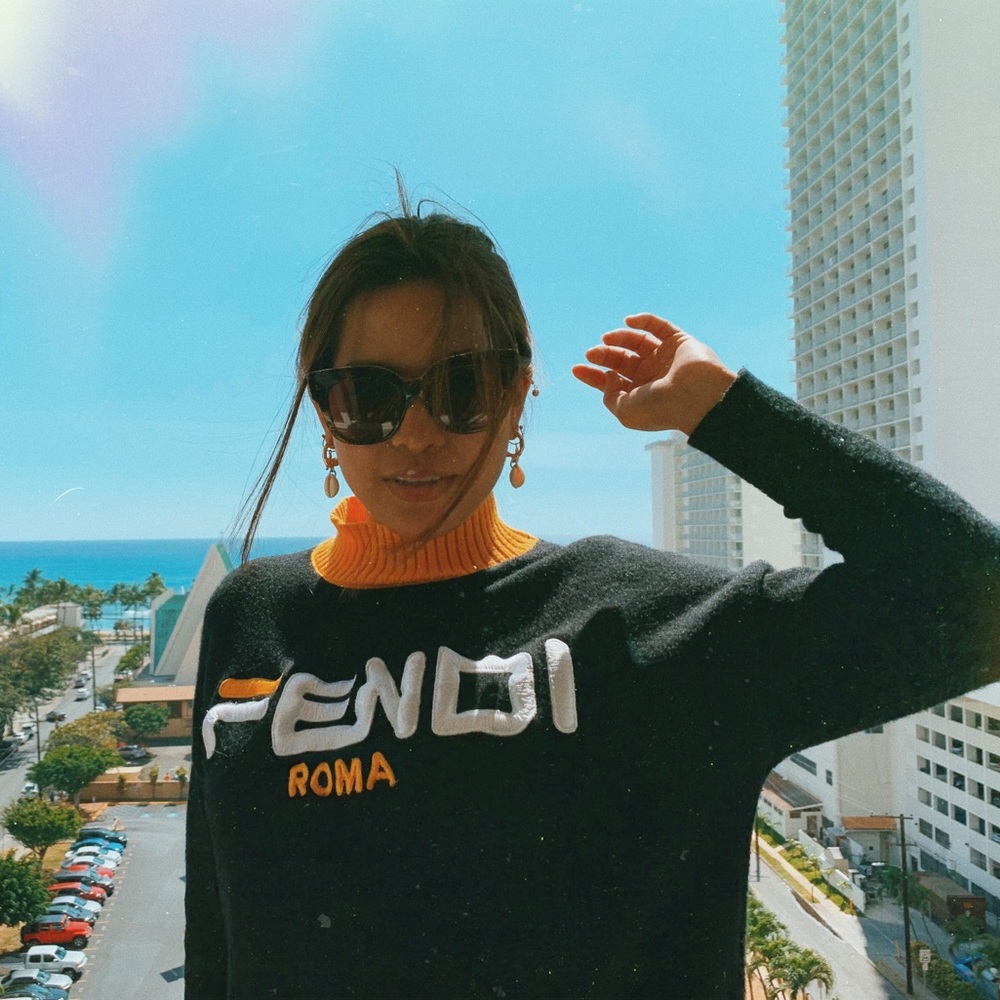 Fendi Roma yellow and black cashmere jumper